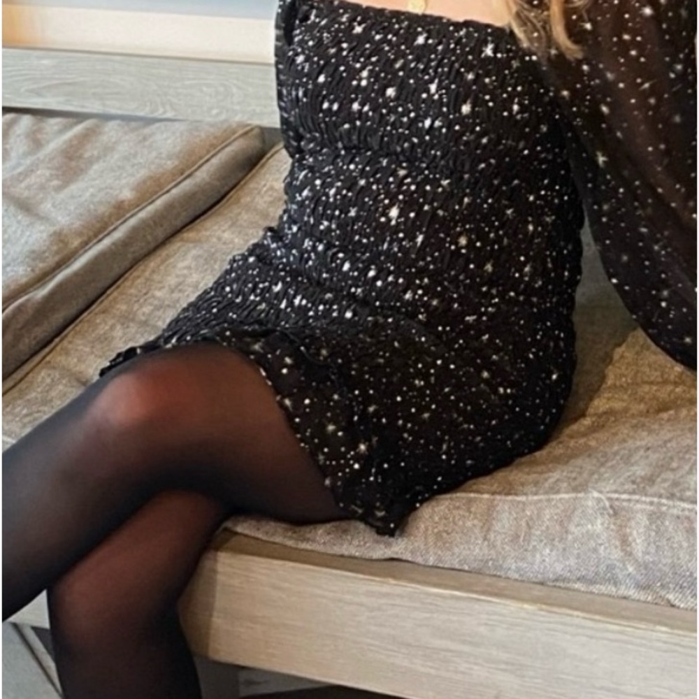 Altar’d State dress - black w/silver Star design smocked square neck